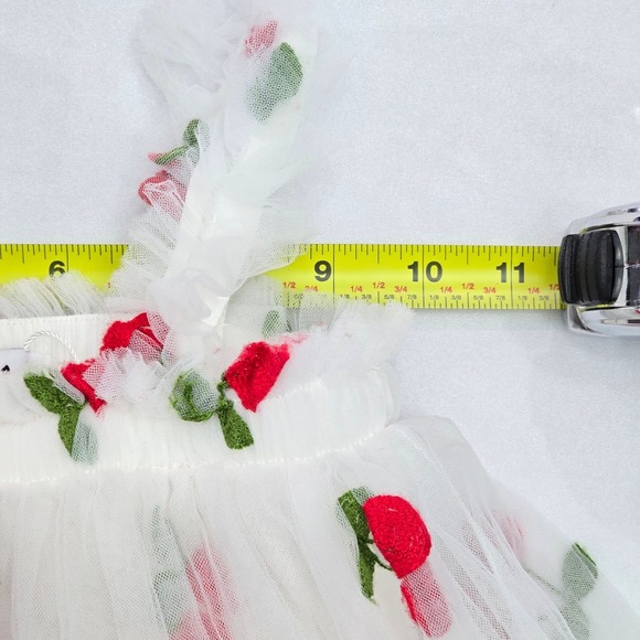 Lola + The Boys Girls White Cherry Embroidered Tulle Ruffle Dress Size 6 - Picture 11 of 11